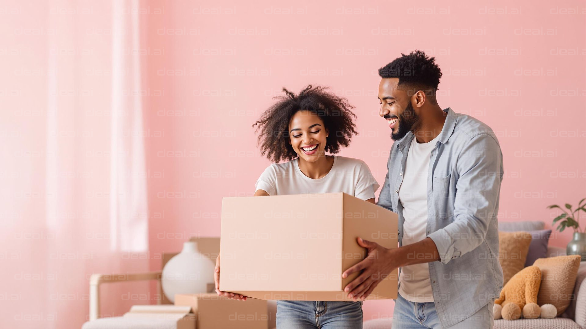 "Happy Couple Unpacking Together"