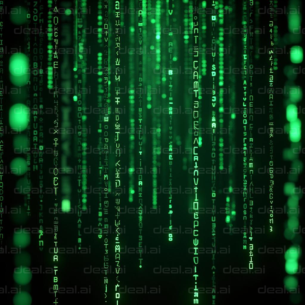 "Digital Green Code Waterfall"