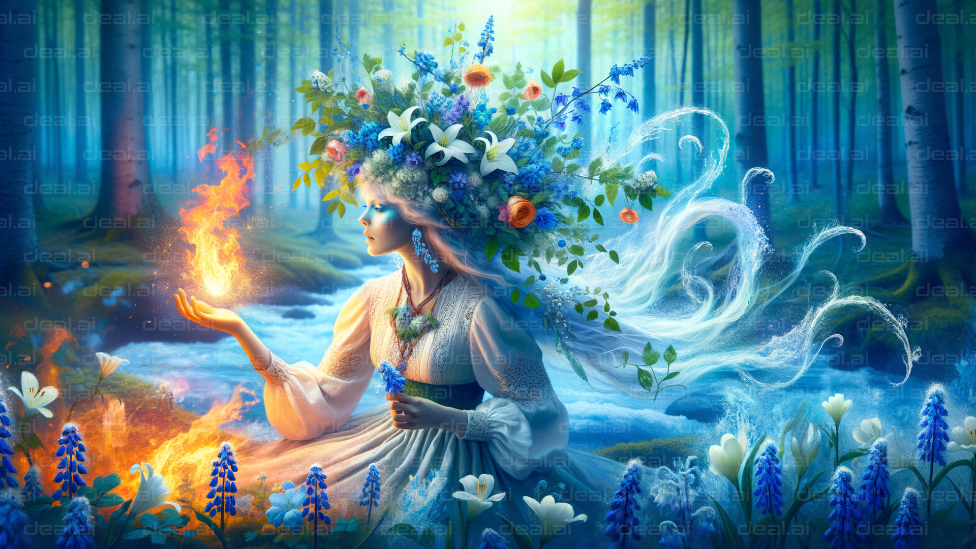 "Enchanted Forest Guardian with Fire Magic"