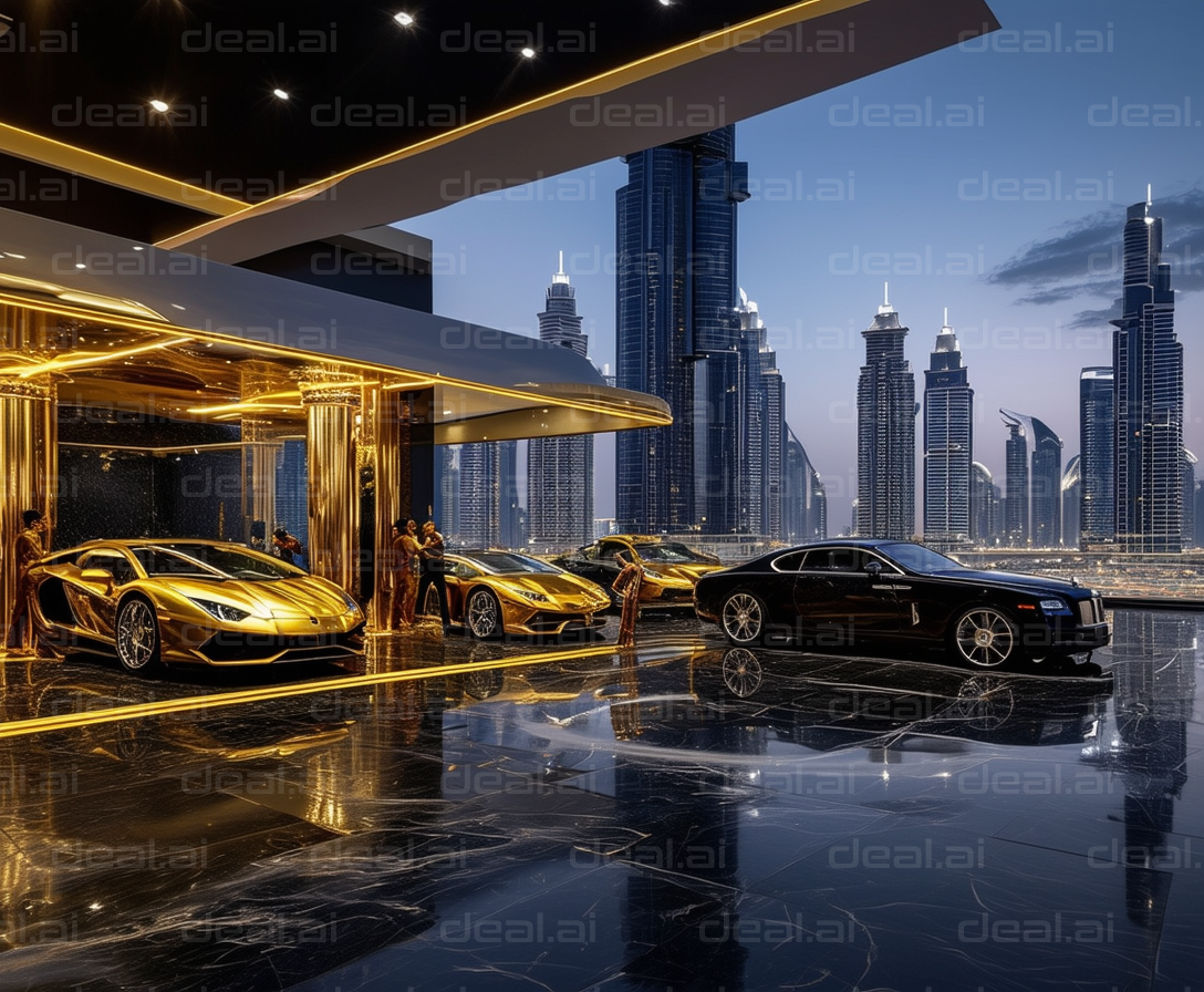 Luxury Cars in a Futuristic Cityscape