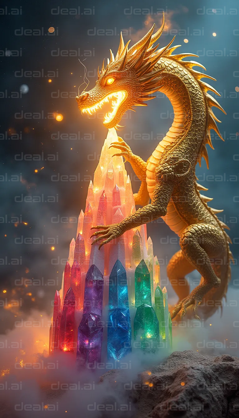Dragon Guarding Rainbow Crystals