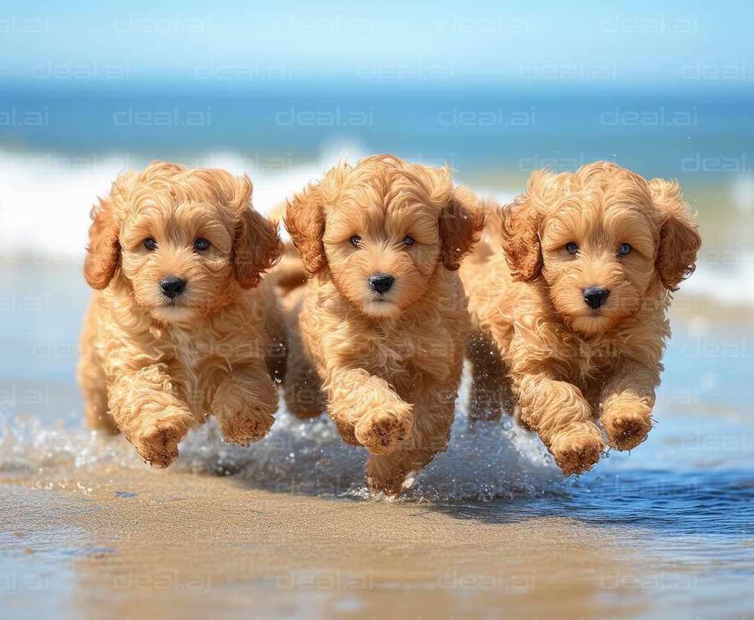 "Adorable Puppies Running on the Beach"