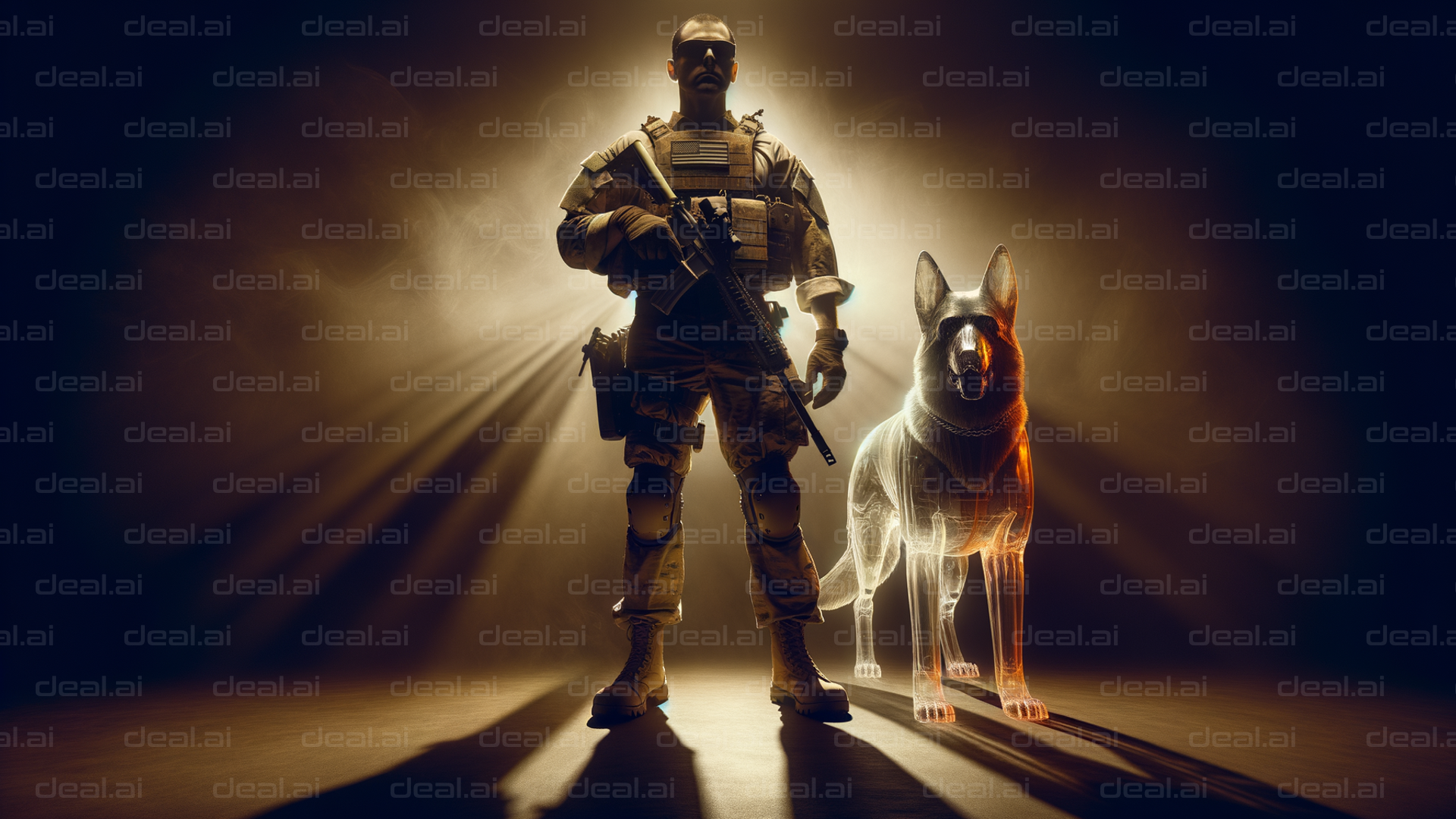 Soldier and Cyber Dog in Spotlight