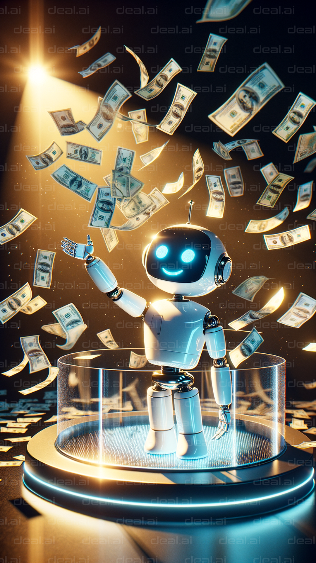 "Robot Surrounded by Falling Money"