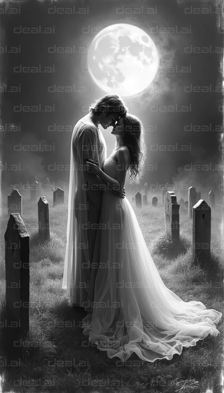 "Moonlit Lovers in a Graveyard"