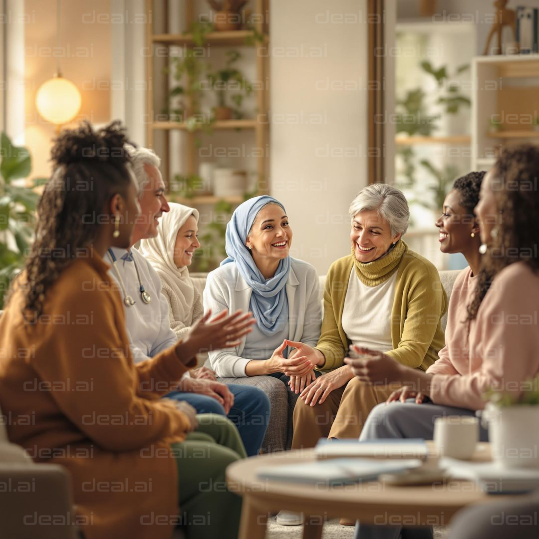 "Joyful Group Discussion Indoors"