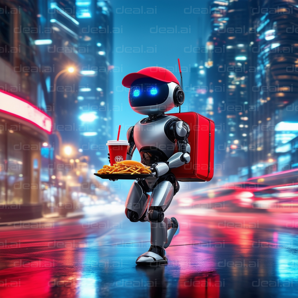 "Robot Food Delivery in Futuristic City"