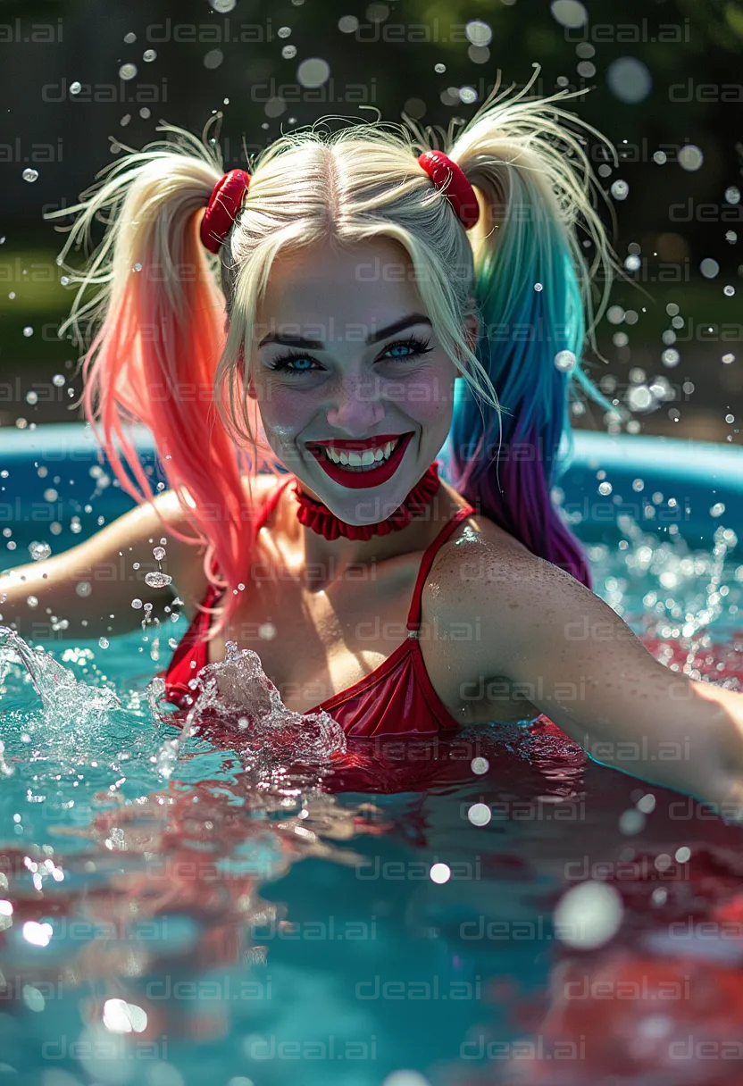 Colorful Hair in Swimming Pool Fun