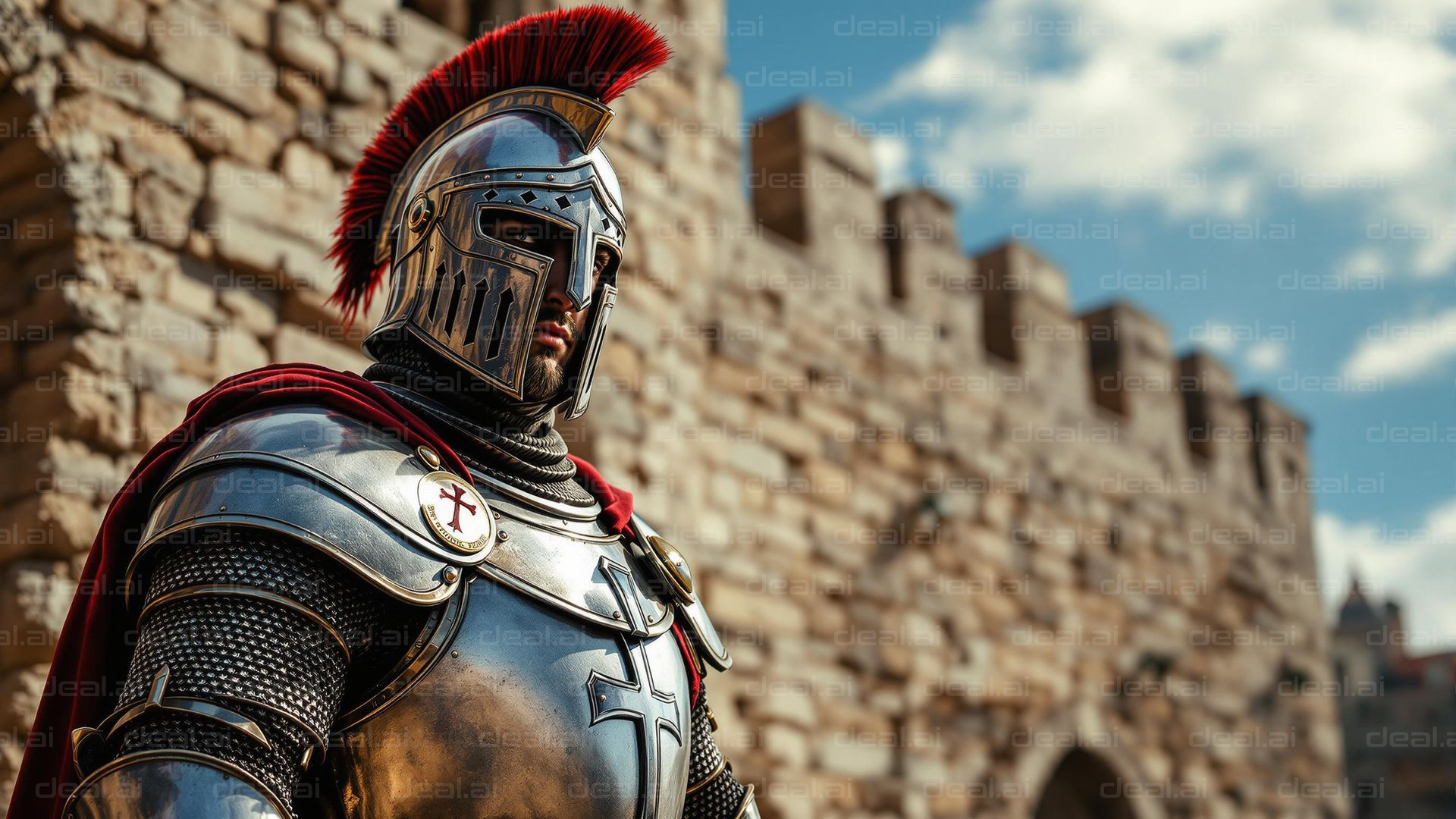 Knight Stands Guard at Castle Gates