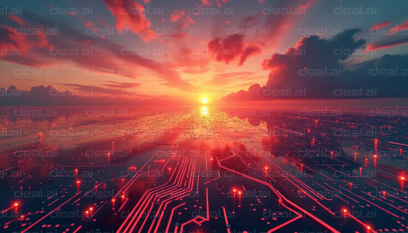 "Digital Sunset Over Virtual Circuitry"