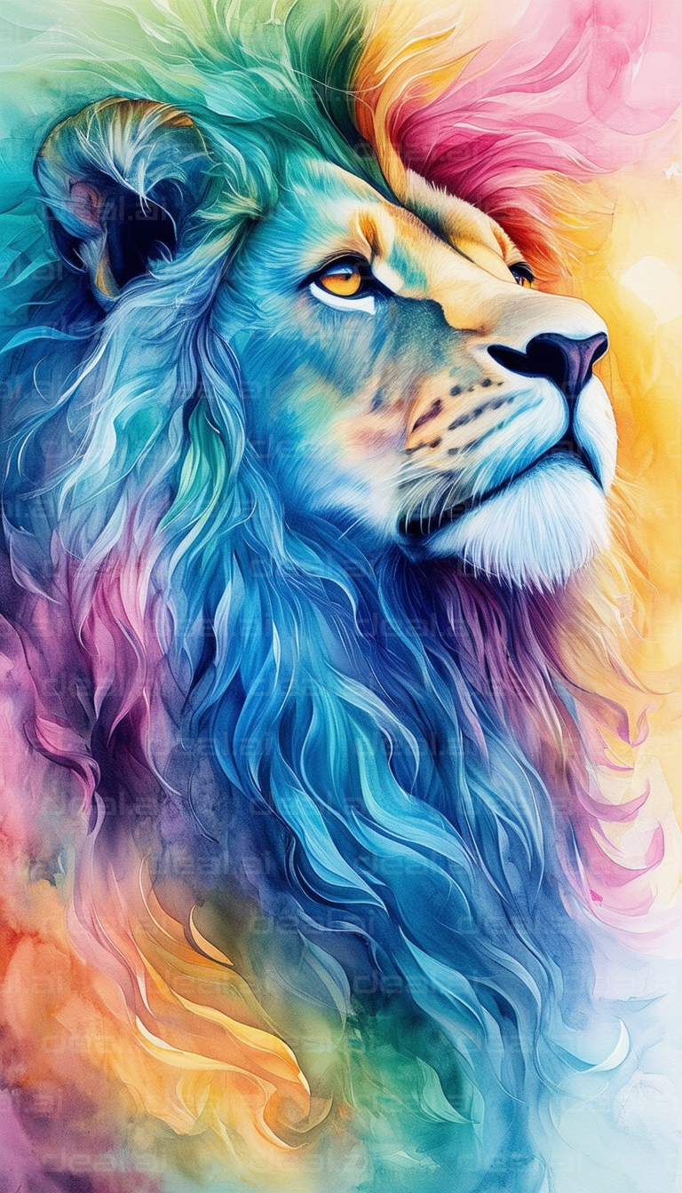 "Vibrant Rainbow Lion Portrait"