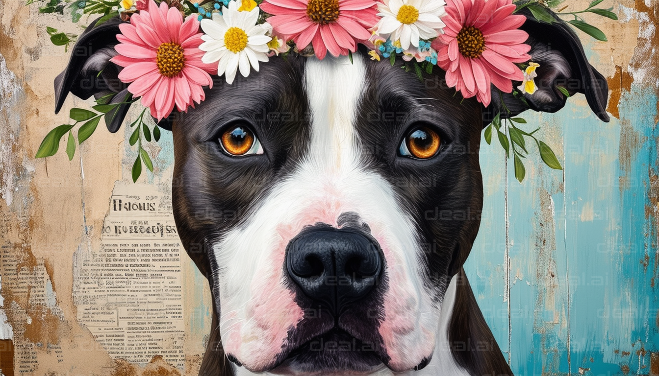 Dog Wearing Flower Crown Art