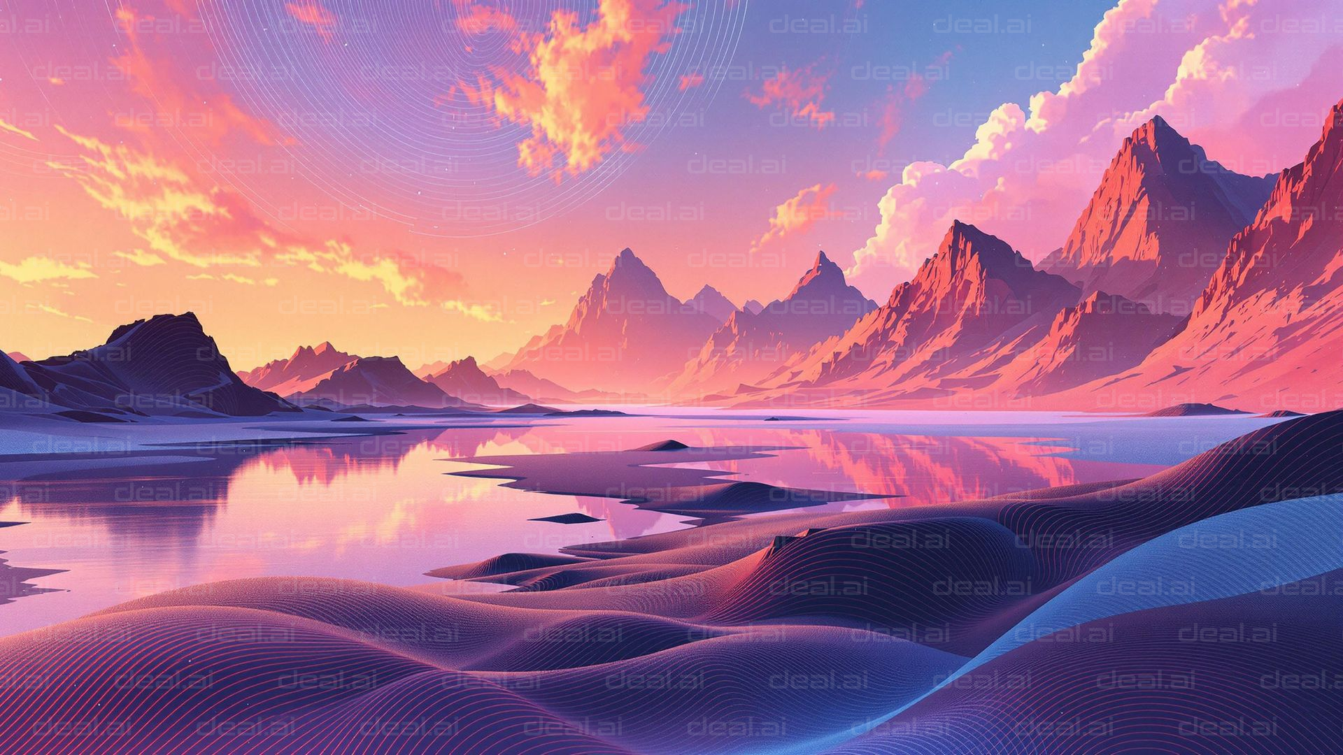 Dreamy Pink Sunset Landscape