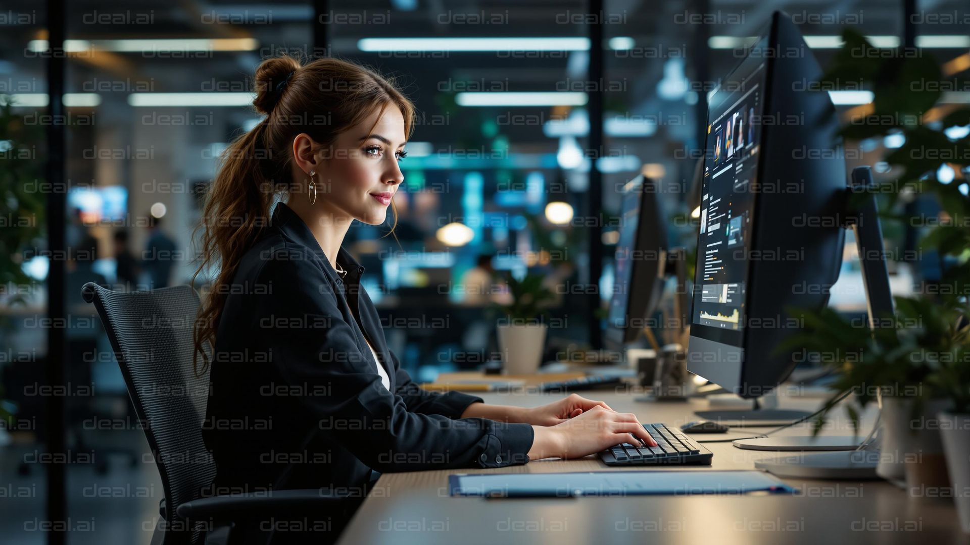 Focused at Work in Modern Office