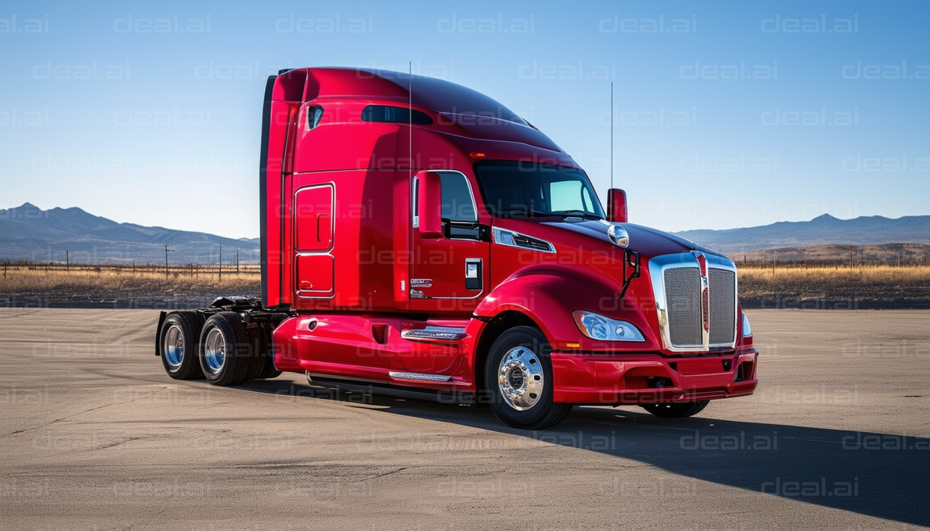 Sleek Red Semi-Truck in Open Landscape