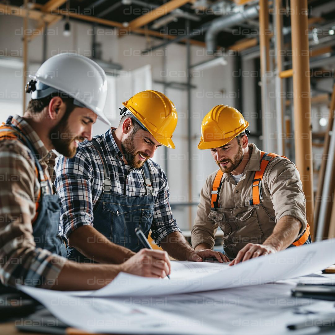 Construction Team Reviewing Plans