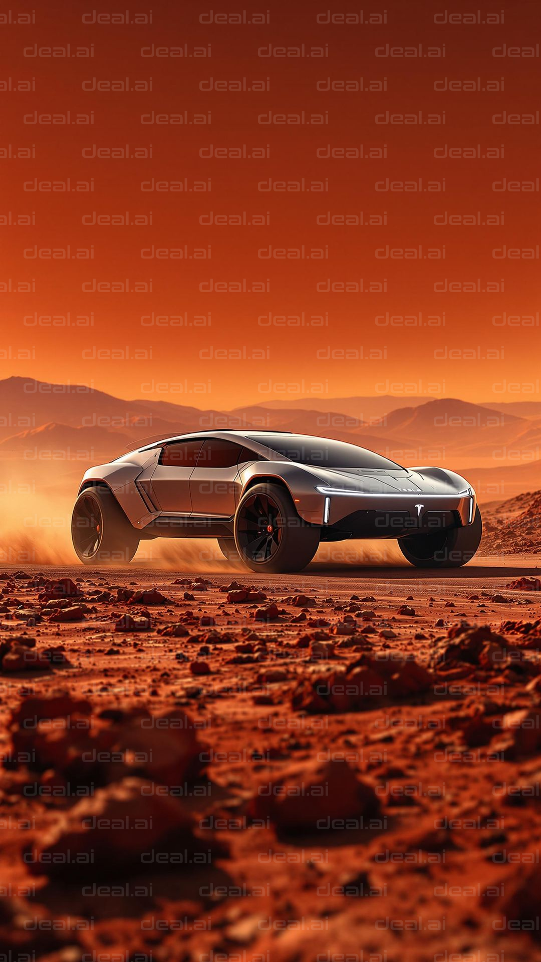 Futuristic Car on Mars Terrain