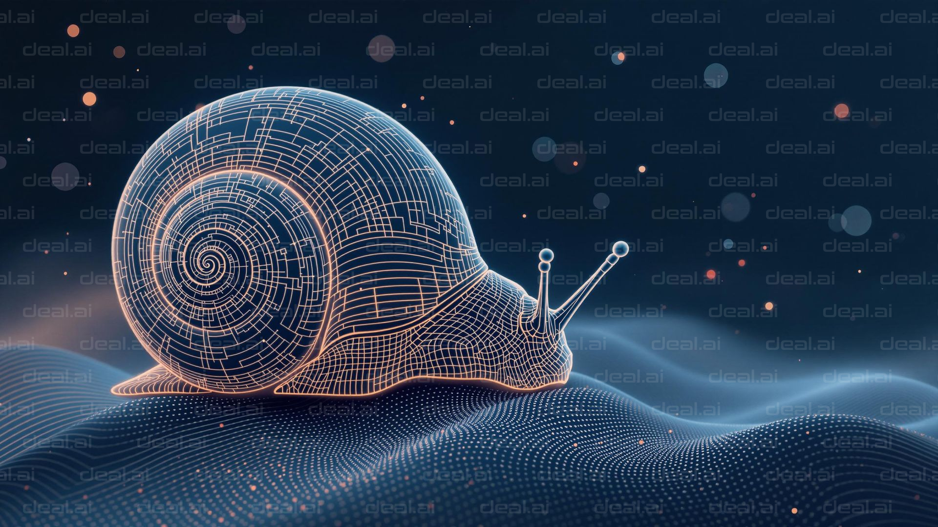 "Digital Snail in Data Waves"