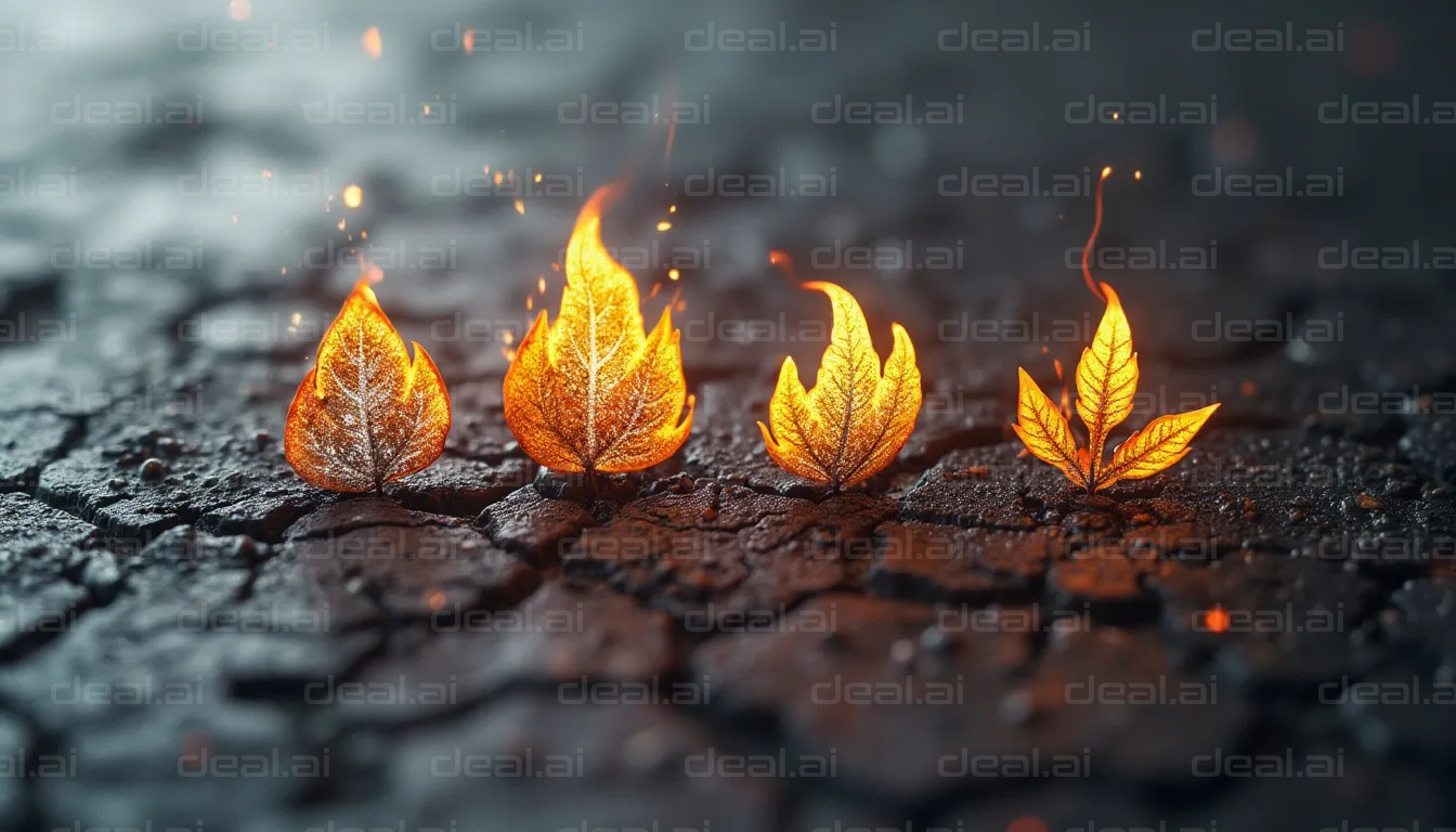 Burning Leaves on Cracked Ground
