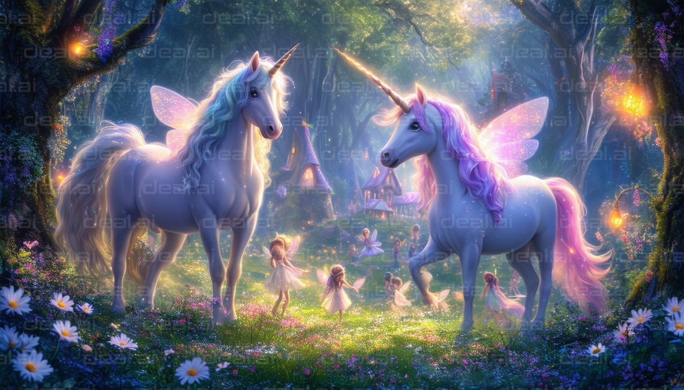 "Magical Forest with Unicorns and Fairies"