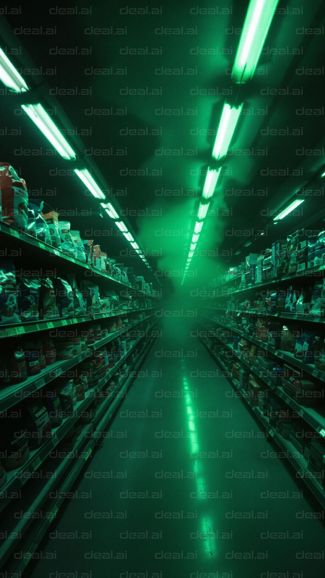 "Eerie Green Grocery Aisle"