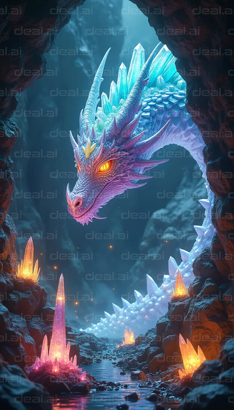 "Icy Dragon in Crystal Cave"