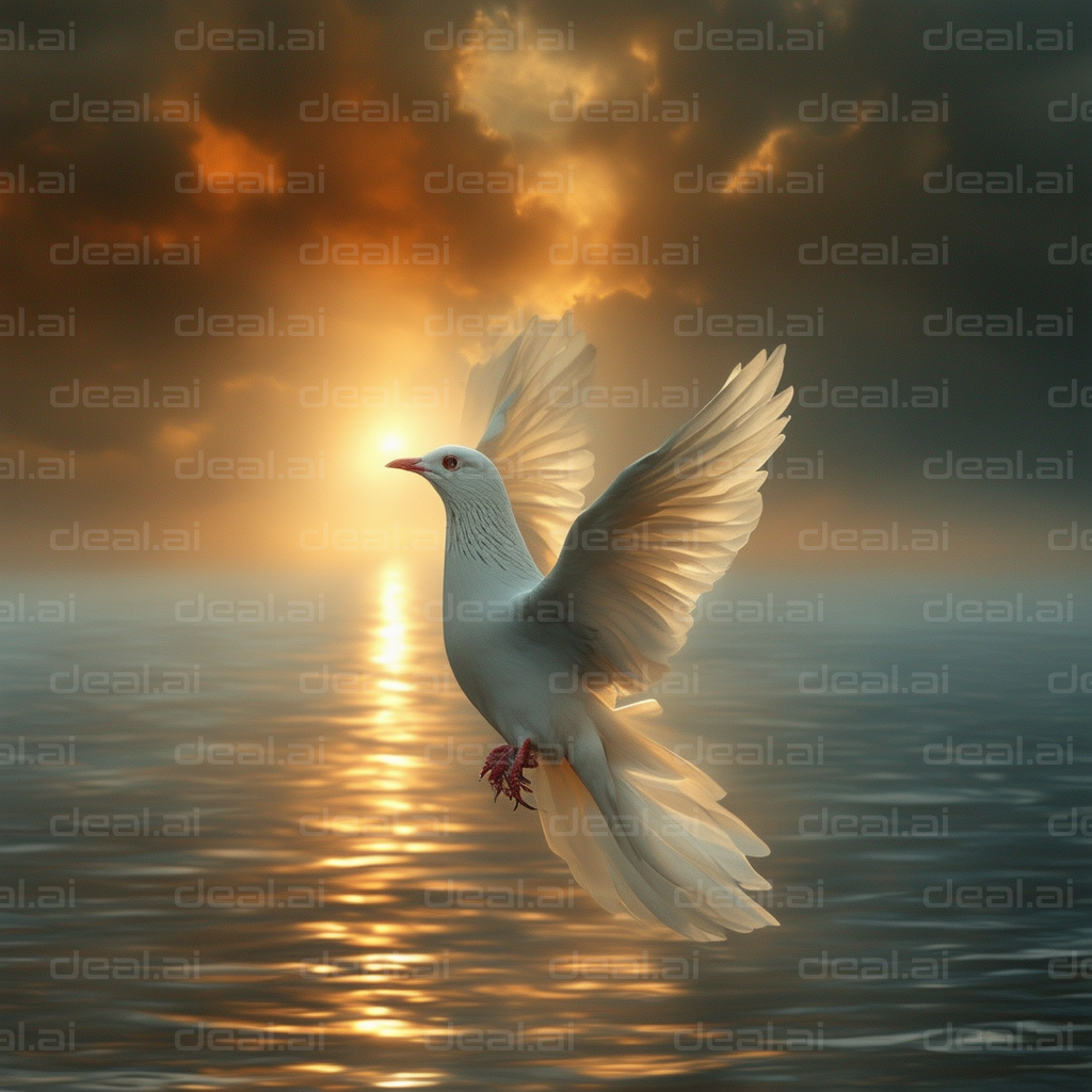 Dove at Dawn Over the Ocean