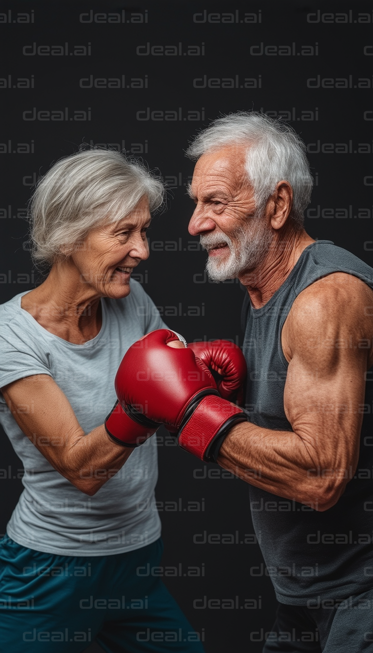 Senior Boxing Couple in Training Session