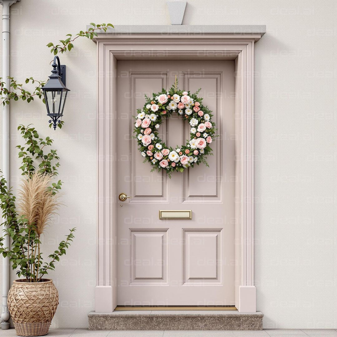 Pastel Door with Floral Wreath