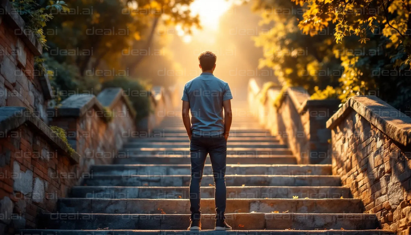 "Man Ascending Sunlit Steps"