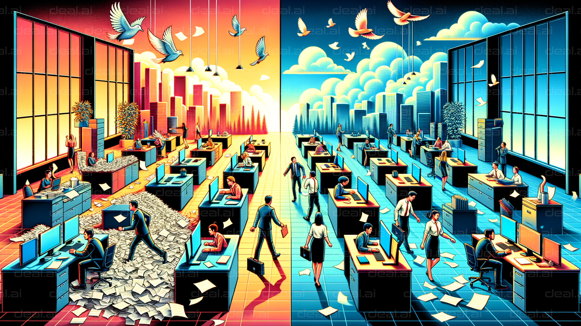 "Contrast in Modern Work Environments"