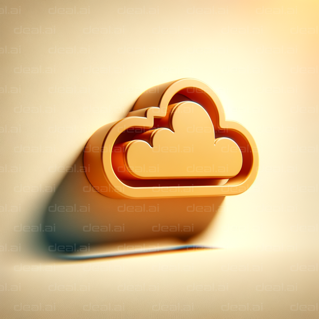 Golden Cloud Icon on Beige Background