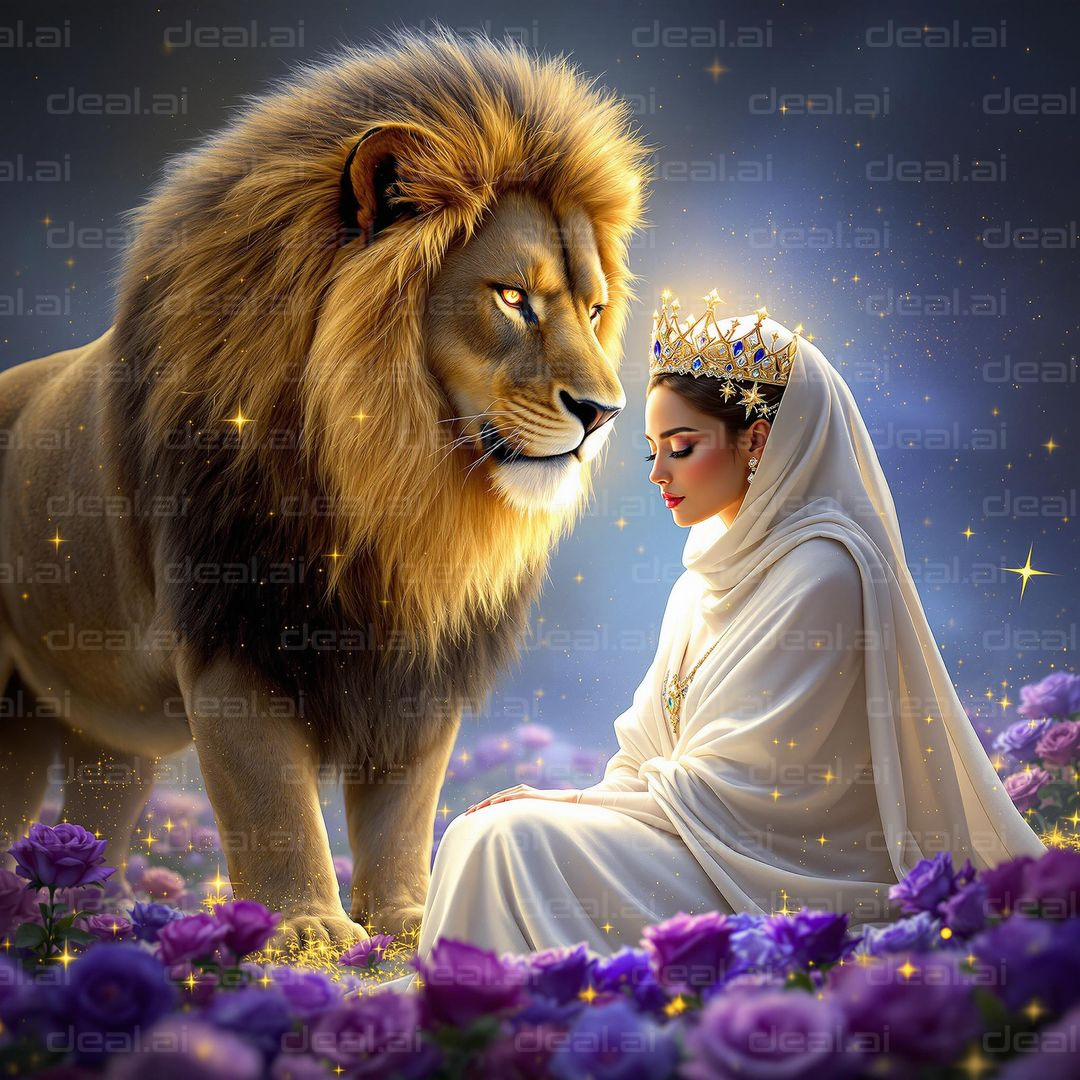 Majestic Bond: Woman and Lion