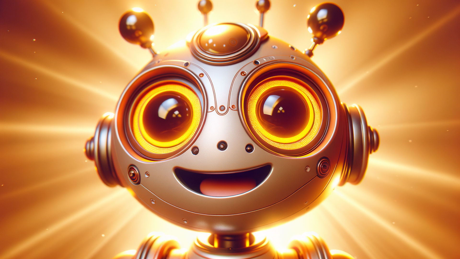 "Happy Golden Robot Smiling Brightly"