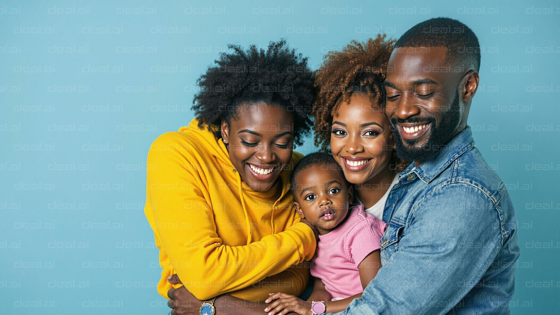 "Family Embracing with Joyful Smiles"