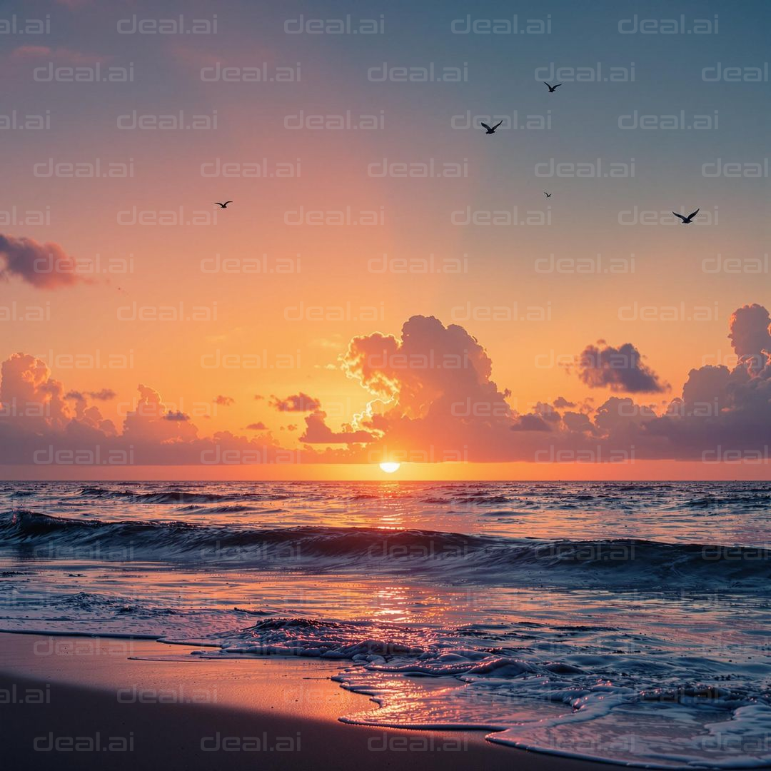 "Serene Sunset Over Ocean Waves"