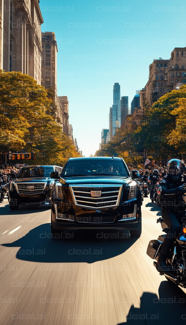 Motorcade Through City Streets