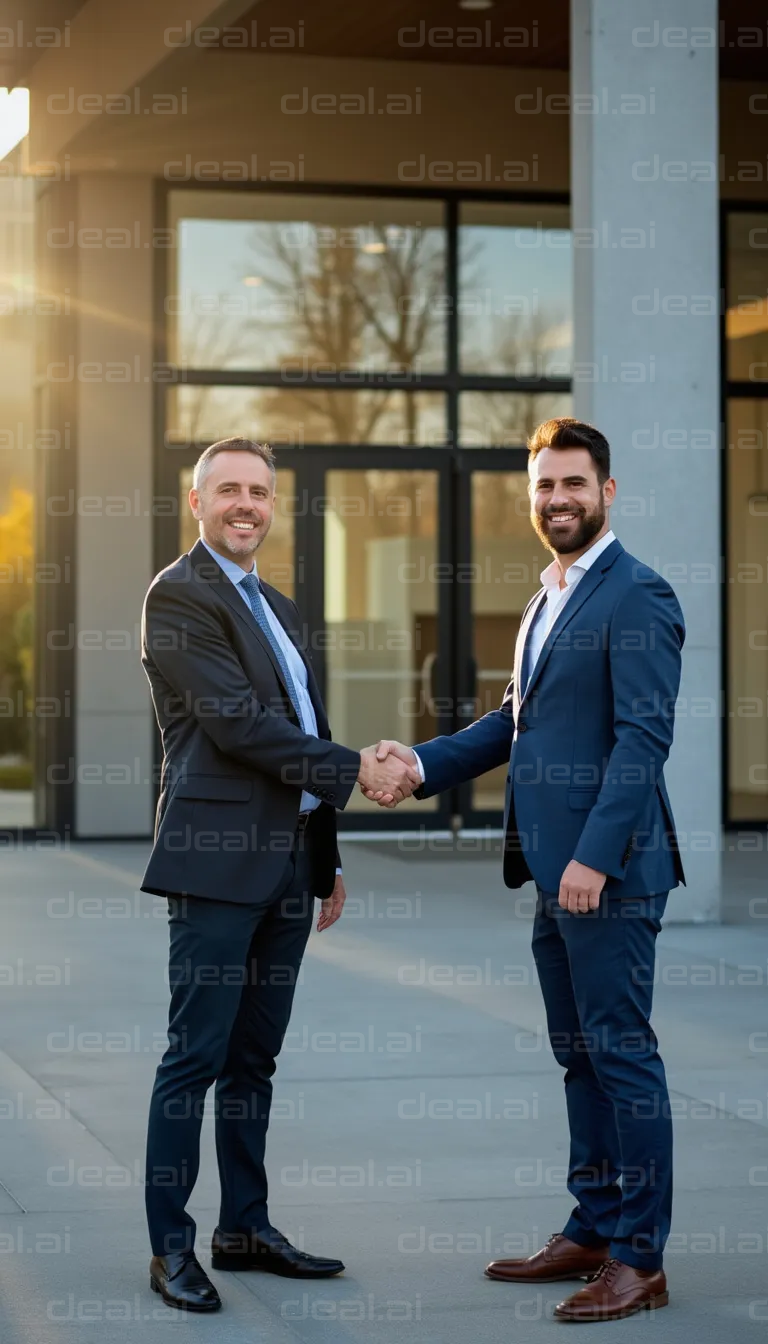 Businessmen Shaking Hands Outside Office
