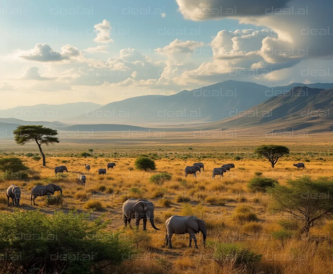 Elephants Roaming the Savannah