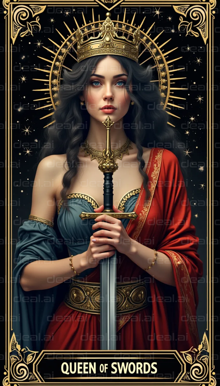 "Queen of Swords in Regal Attire"