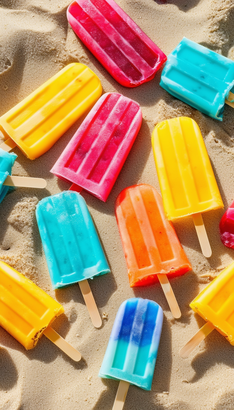 Colorful Popsicles on Sandy Beach