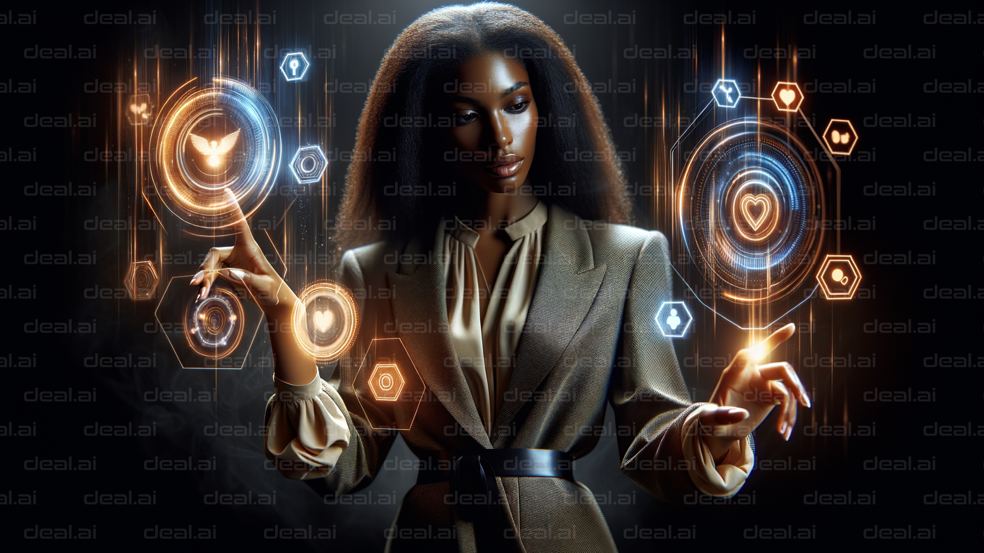 "Futuristic Interface Interaction by Woman"