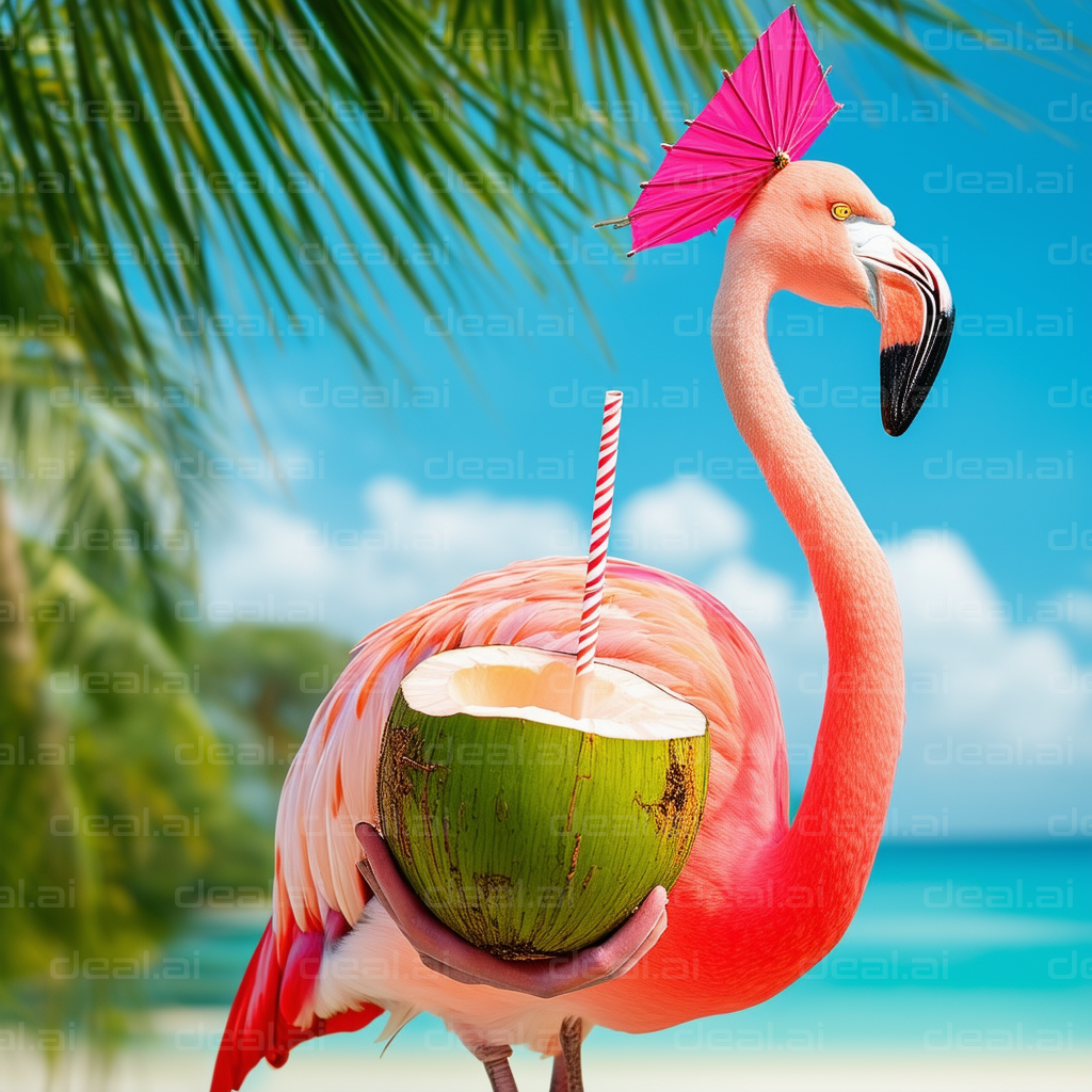 Flamingo with Tropical Coconut Drink