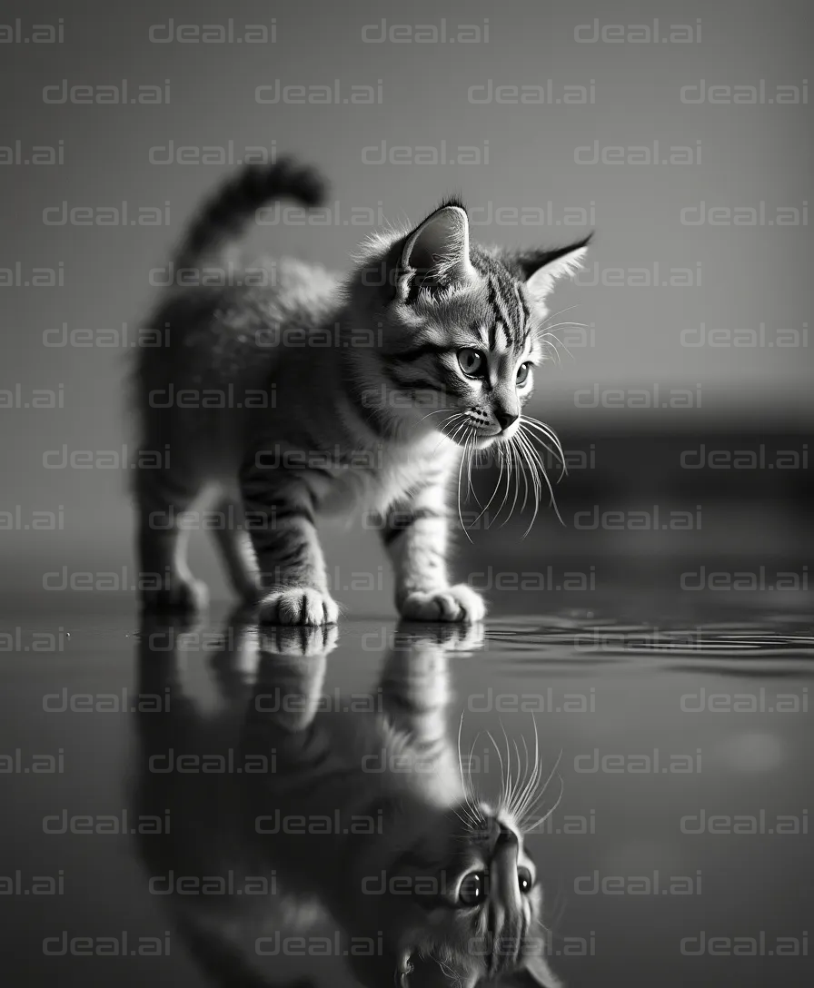 Kitten's Reflection in Water