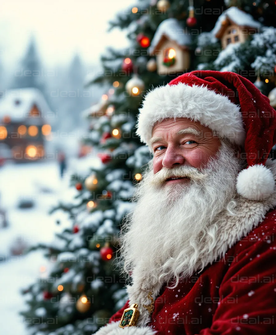 Jolly Santa by the Christmas Tree