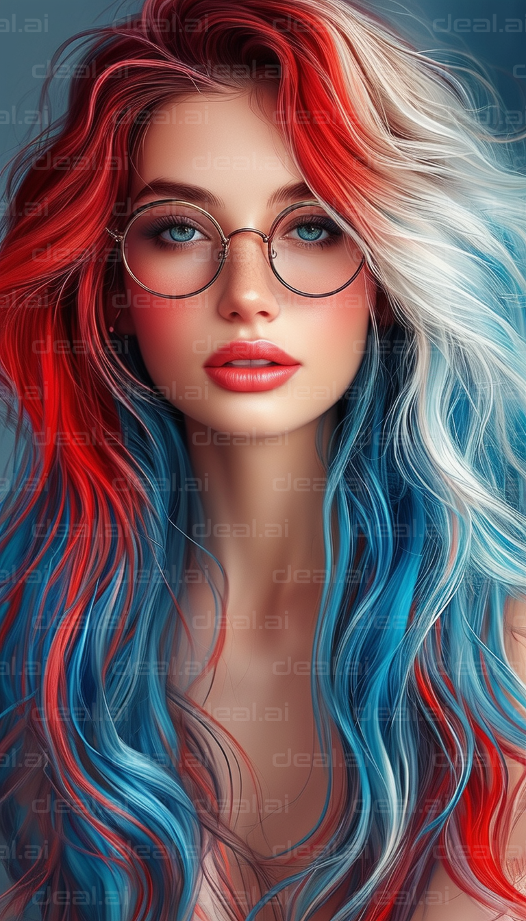 Vibrant Red, White, and Blue Hair