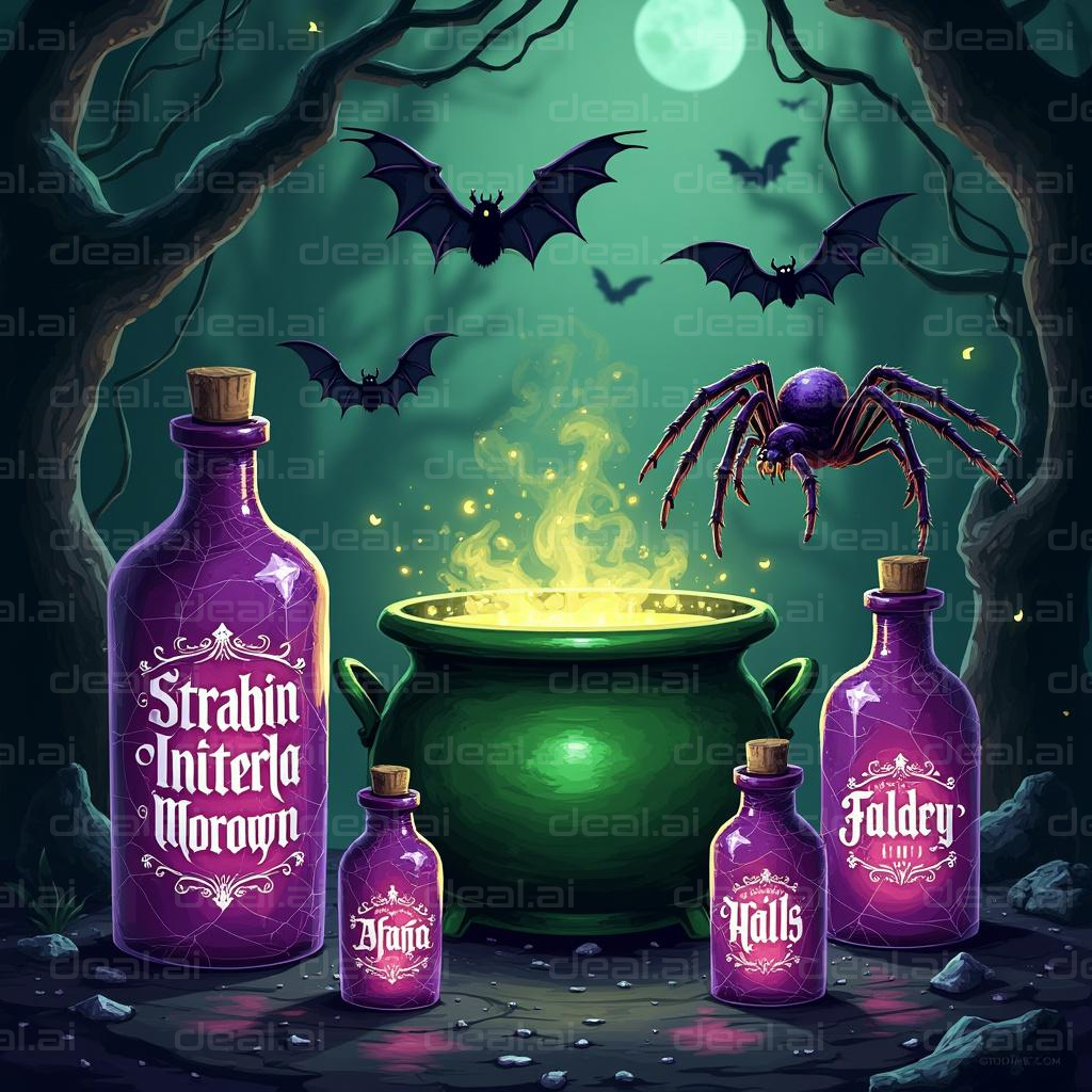 "Bubbling Cauldron in Spooky Forest"