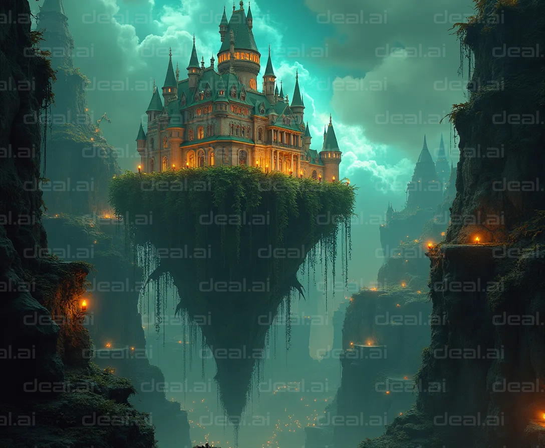 "Enchanted Floating Castle at Dusk"