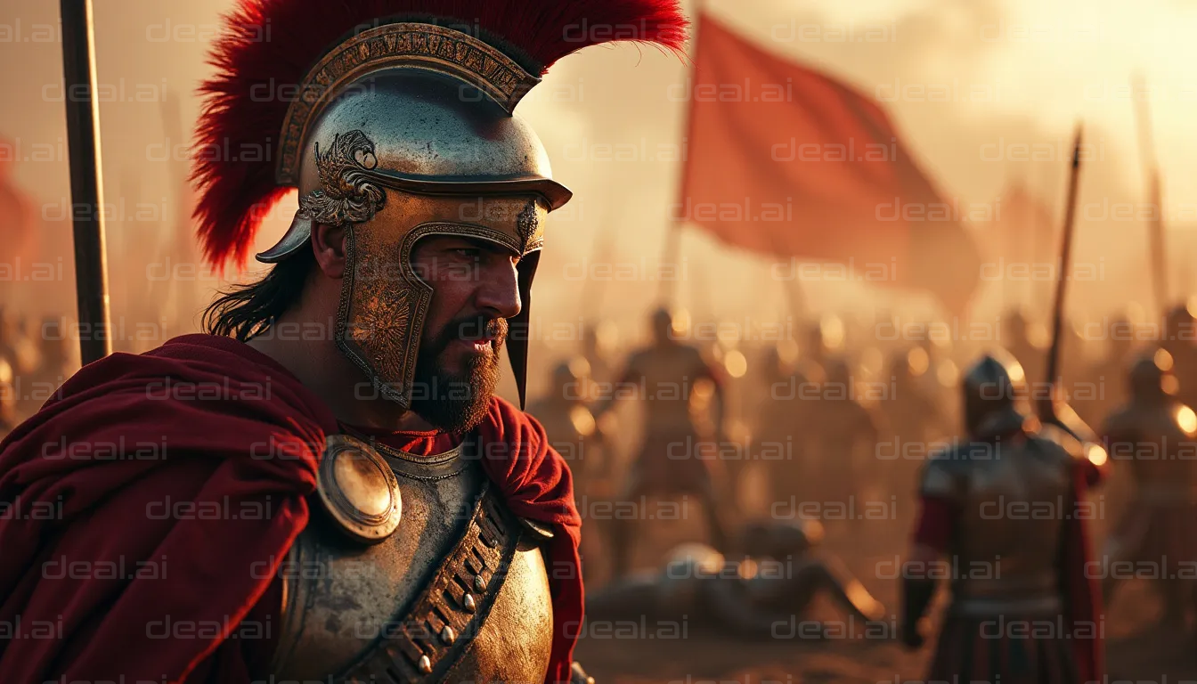 "Determined Roman Commander in Battle"