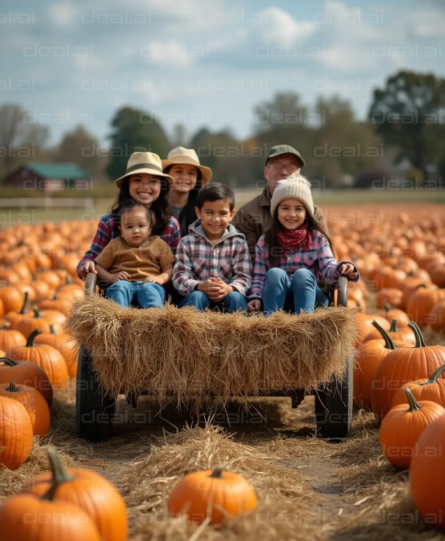 Family Hayride in a Pumpkin Patch